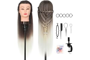 Testa per parrucchieri, DanseeMeibr Plus 26" Morbido Testina Parrucchiere Capelli 100% Capelli Sintetica Testa Parrucchiera con Staffa+ DIY Accessori per Capelli