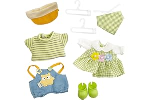 XERTEAM Ropa para muñeca de 17 cm, 8 Piezas de Ropa de Cuadros Verdes con Zapatos, 2 Juegos de Accesorios para muñeca de Peluche, niño y niña (sin muñeca)