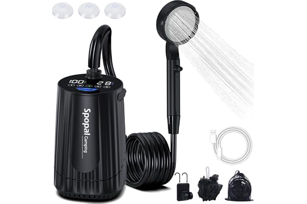 Spopal bärbar campingdusch, [10 000 mAh], campingdusch med pump, IPX8-vattentät, Type-C-laddning, duschhuvud och slang, Laddningsbart mobilt uteduschset för camping, trädgård, resor, husdjur