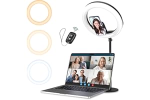 Atumtek Luce Anulare LED per Computer Portatile, 10" Ring Light Dimmerabile per Desktop, 3 Modalità di Illuminazione per Videoconferenza, Chiamata con Zoom, Diretta Streaming, Trucco, TikTok, Vlog
