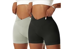 Litthing Short de Sport pour Femme Crossover Yoga Court d'entraînement Gym Fitness Scrunch Ventre Contrôle Fesses Legging pour Le Cyclisme Course à Pied Élastique Push Up