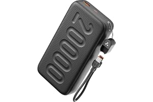 Ambrane 20000mAh Powerbank with in-Build Type C Cable, 22.5W Fast Charging, USB & Type C Output, Power Delivery, Quick Charge for iPhone, Android Mobile & Tablets, Earbuds, (Stylo N20, Black)