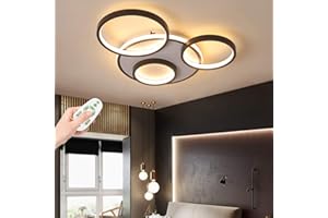 AUCF Nowoczesna lampa sufitowa LED, 4 koła, do salonu, ściemniana, 3000-6500 K, pilot zdalnego sterowania, oświetlenie sufitowe, metal, akryl, sypialnia, jadalnia, korytarz, kuchnia, sufit, dekoracja,