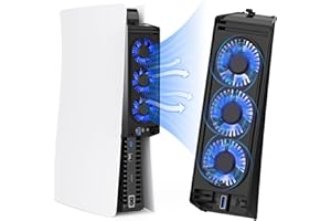 HUIJUTCHEN Ventilador de refrigeración PS5 con luz LED, ventilador de refrigeración silencioso PS5 para Playstation 5 con 3 ventiladores pequeños 3.0 puerto USB 2 ventilador de ajuste de velocidad
