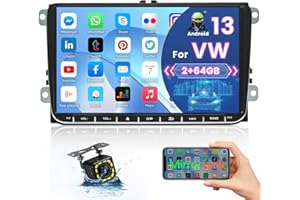 2G+64G Hikity Android 13 Stereo for VW Seat Skoda Passat Golf Radio with GPS Navigation, 9 inch Touchscreen Car Radio with GPS Navigation WiFi FM SWC Canbus Reverse Camera