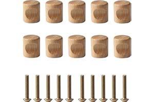 LUMINARYLAIR 10 Piezas Estilo Minimalista Tiradores Armarios Madera, 20 mm × 24 mm Tirador Redondo con 10 Tornillos, Perillas y Pomos de Madera para Muebles, Armarios, Cajones, Zapateros