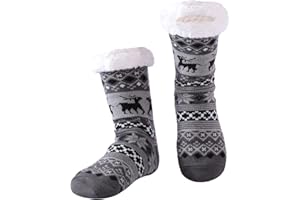 Hisonwel Chaussettes pantoufles pour hommes, chaussettes chaudes et moelleuses avec polaire Sherpa antidérapante, cadeaux pour hommes