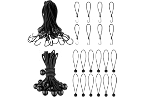 OKYUK Kit de Fijación para Toldos y Lonas, 12 Correas Elásticas con Bola + 8 Ganchos, Alta Resistencia al Agua, UV y Abrasión, para Camping, Jardín y Exteriores