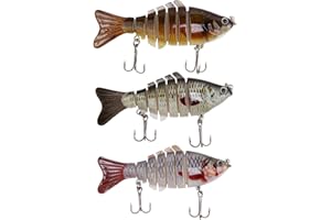 DULUOK 3Pcs Pike Fishing Lures, 10cm Multi Jointed Pike Lure with Hooks Segmented 3D Lifelike Swimbait Wobbler Fishing Gear Tackle Sinking Lure Fish for Men Freshwater Saltwater Fish