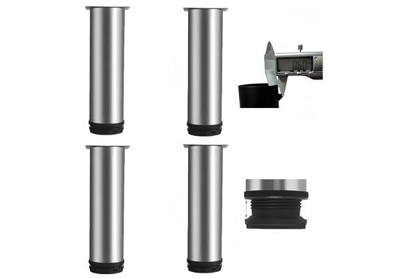MIEGUIWOR 4 Pièces Pied de Meuble Réglable en Acier Inoxydable(0.6mm),Anti-Rouille,Base Antidérapante en ABS,Pied Reglable pour Meuble (0-15mm) pour TV,Table,Cuisine, Salle de Bains (Argenté,8cm)