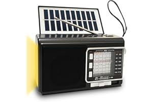 BLIMYSWE Kleines Radio mit Solarpanel & 1200mAh Akku, AM/FM/SW1-6 Empfänger mit 8W-Lautsprecher/TWS/USB/TF/Taschenlampe, Suitcase Kofferradio mit Bluetooth für Camping, Notfälle und Outdoor (Grau)