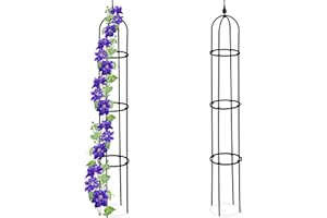 Relaxdays Rankhilfe Obelisk, 2er Set, 130cm hoch, Ranksäule für Kletterpflanzen, Metall, freistehend, Rosenturm, schwarz