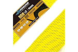 FISHLUND Reflective Paracord 550 lb, 7 Strand Paracord Rope 100ft 4mm, Nylon Parachute Cord for Camping, Neon Yellow