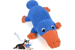 Vitscan Juguetes chirriantes para perros masticadores agresivos de raza grande, juguetes grandes para perros grandes, juguete de peluche resistente de ornitorrinco para perros, juguete interactivo