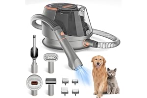 ‎HIKINS HiKiNS Hundeschermaschine mit Staubsauger, Profi Haustierpflegeset mit 10 KPa Saugkraft, Leise Schermaschine für Hunde Katzen, Tierhaarentferner mit 9 Pflegewerkzeugen, 3.5L Staubbehälter