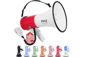Pyle Megafono Portatile 50 Watt, Sirena Automatica, Megafono Volume Regolabile, Portata Fino a 1100 m², Ingresso Aux, Voce, Sirena, Musica, Fischio, Registrazione, Tracolla