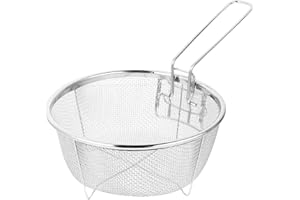 DOITOOL Stainless Steel Deep Fry Basket Round Wire Mesh French Chip Frying Serving Food Presentation Tableware with Folding Handles for Kitchen Frying Pasta Spaghetti Round