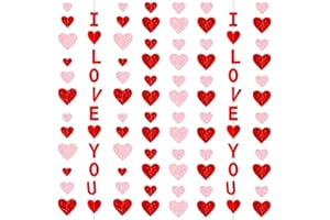 Leesgel Heart Banner for Valentines Decorations, 10 X Glitter Party Banners for Valentines Day Photo Booth Props, Valentines Backdrop Accessories for Weddings, Engagement, Anniversary Party Supplies