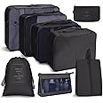 Oceanevo 8 Pcs Packing Cubes for Travel, Travel Organizer Bags for Luggage, Suitcase with Toiletry Pouch and Shoe Bag - Set of 8 - Black, Polyester, L : 42x32x11 Cm