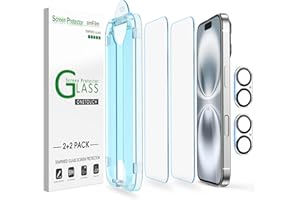 amFilm 2+2 Sztuki Szkło Hartowanego do iPhone 16 6.1'', 2 Sztuki Zabezpieczenie Ekranu OneTouch z Osłonami Obiektywu Aparatu
