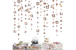 PINKBLUME Rose Gold 13th Birthday Decorations Nummer 13 Kreis Dot Twinkle Star Girlande Metallic Hanging Streamer Hintergrund für Mädchen 13 Jahre alt Geburtstag dreizehn Offizielle Teenager Party Supplies