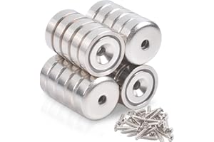 MAGXCENE 20 Stück Neodym Magnete Extra Stark 6 KG Kraft 16 x 5 mm mit Loch und Kapsel, Senkkopf-Topfmagnet mit Schrauben Starke Magnete für Küchen Kühlschrank, Badezimmer, Büros, Lager