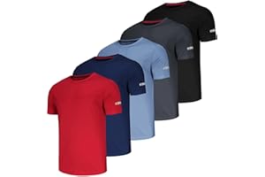 QAYMZUMD 5 Pack Men's Athletic Fit T Shirts, Moisture Wicking Gym Running Shirts for Workout Training, Short Sleeve Dry Fit Comfort Exercise Athletic Shirts, XX-Large, [UK] Regular, Crew Neck