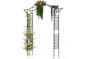 GOPLUS Arche de Jardin 210 CM avec Treillis, Arceau Porte de Jardin Rosiers Exterieur en Métal pour Plantes Grimpantes,Plantes Vignes, Décoration de Fête Mariage (Noir,170 x 39 x 210 cm)