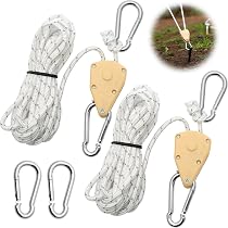 Crochet Cliquet 34kg Dazhtu Lot De 4 Cordes à Cliquet Réglables 1/8 – Poulie à Cliquet 34 Kg/pièce, Idéales Pour Lampes De Croissance, Pots Suspendus, Tentes, Luminaires