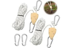 FL HUA 2 Pcs 4M Ratchet Ropes, Grow Lights Ratchet Hangers with 2 Replacement Snap Hooks Metal, Adjustable Heavy Duty Rope Hanger for Grow Room Equipment and Outdoor Camping