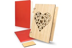 pamindo Carte en bois en bambou - Carte de voeux premium en bois - Set de cartes avec enveloppe - Idée cadeau en bois - Carte de voeux en bois A6 - Coeurs