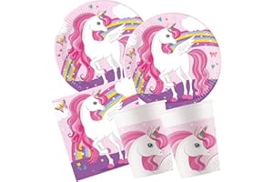 Procos - Zestaw imprezowy S Unicorn Rainbow, 52-częściowy zestaw, 16 talerzy, 16 kubków, 20 serwetek, naczynia jednorazowe, naczynia imprezowe, dekoracja stołu