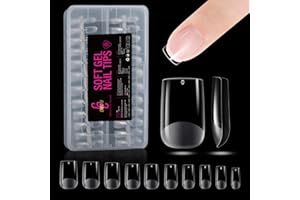 CHUCHU Capsule Americaine Ongle Gel: Court Carré Faux Ongles PMMA 216 Pièces 12 Tailles, Soft Capsule Pose Americaine Ongle Transparente en Résine