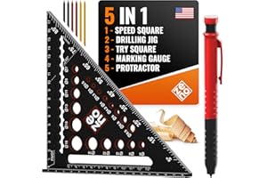 ZENO Kwadrat Stolarz 180 mm - Metalowe kwadraty Stolarz All-in-one: kątomierz kątowy, linijka, Gramil, Szablon do wiercenia - Ołówek