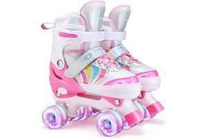 JESTME Pattini a Rotelle Bambina, Pattini a 4 Ruote,Pattini Regolabili in 4 Misure con 8 Ruote Lampeggianti per Ragazze e Principianti