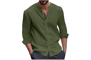 MOKBAY Chemise Homme en Coton et Lin Manches Longues Vintage Casual Tendance Button Shirts pour Hommes sans Repassage