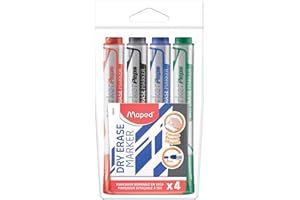 Maped - Marqueurs effaçables à sec, pochette x 4 Bleu, noir, rouge,vert - Pointe ogive large 2mm - Tableaux blancs, ardoises et surfaces non poreuses