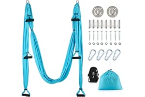 ZELUS Set de Columpio de Yoga Aéreo, Hamaca de Yoga Aéreo con Kit de Montaje en Techo y Correas de Extensión, Hamaca de Yoga Antigravedad para Gimnasio en Casa Incluye 2 Correas de Extensión