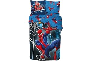 ARLIS Parure de Lit Spiderman pour Enfant, Housse de Couette Réversible 140x200 cm, Taie d'oreiller 63x63 cm, 100% Coton (Parure de lit Spider-Man)