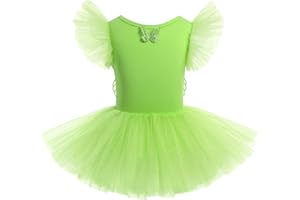 IBTOM CASTLE Vestido de Ballet para Niñas Mangas de Malla con Volantes Tutu Faldas Disfraz Bailarina Maillot de Danza Bordado de Flores Maillot Gimnasia Ritmica Niña