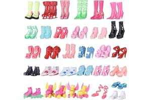 CheeseandU 30Pairs Shoes for Barbie Dolls Different Assorted Colors Fashionable Doll Shoes Replacement High Heel Shoes Doll Roller Skates Doll Boots Flat Shoes for for 12" Dolls