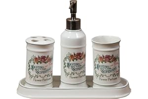 Biscottini 4-częściowy zestaw łazienkowy | Akcesoria łazienkowe, uchwyt na mydło w płynie i uchwyt na szczoteczkę do zębów, tacka do przechowywania i kubek łazienkowy | Akcesoria łazienkowe zestaw