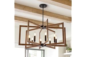 HvKvHvY Vintage Lampadari Plafoniera, E14 Geometrica Farmhouse Lampada A Sospensione 8 Luce Industriale Metallo Plafoniera Luci Soggiorno Per Cucina Isola Ingresso Sala Da Pranzo (Nero, Legno)