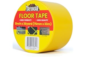 TAPEBEAR Floor Tape Yellow Vinyl Tape 75mm x 33m, Floor Caution Marking Dance Splicing Tape Safety Warning Stripe Abrasion-proof Waterproof for Gym, Warehouse, Traffic Signage, Color Coding