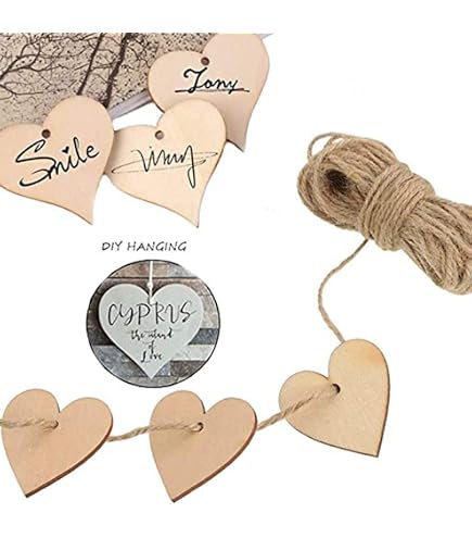 50 Cœurs En Bois 8cm Avec Corde - Déco Mariage, DIY, Artisanat