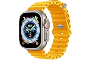 HdanMole Silikon Ocean Armband Kompatibel mit Apple Watch Ultra 2 / Ultra 49mm 45mm 44mm 42mm 41mm 40mm 38mm, Soft Sport Armband für iwatch Serie Ultra 9 8 7 6 5 4 3 2 1 SE, 49/45/44mm Gelb
