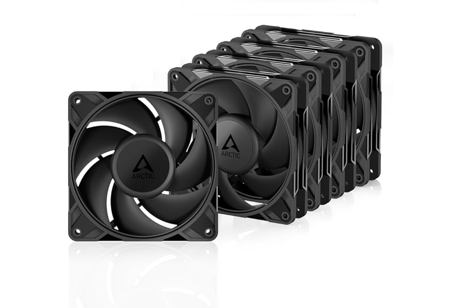ARCTIC P12 Pro PST - 5 Pack - Powerful Premium Fan, 120 mm PWM Fan with Y-Cable Splitter, 600-3000 rpm, 0 rpm <5% PWM, Fluid Dynamic Bearing, 4-Pin - Black