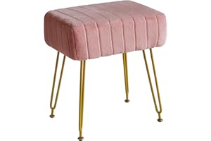 ‎IBUYKE IBUYKE Velvet Rechteckiger Fußstützenstuhl Ottoman, Make-up Eitelkeits Hocker Beistelltisch, Samt Schminktisch Sitz, Pouf Couch Hocker, Goldene Stahlbeine, Rosa L/G-51P