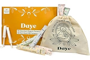 Daye 20 Regular CBD & Regular Nude Tampons Combo Pack, Organic Soft Cotton Tampons with Applicator, Extra Absorbent Plastic Free Natural Tampons, Ultra Leak Protection, 20 Organic Tampons