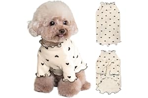 Yaopelky Haustierkleidung für kleine Hunde und Katzen, Sommer, Herbst, Herzmuster, dehnbar, Rüschen, langärmelige Outfits für Chihuahua, Schnauzer, Shih Tzu, Yorkie (Kaffee, S)
